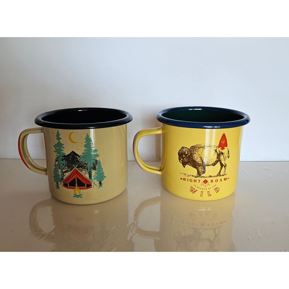 United By Blue Enamel Camping Mug Set (Tent Dreams & Right To Roam w Bison) Set